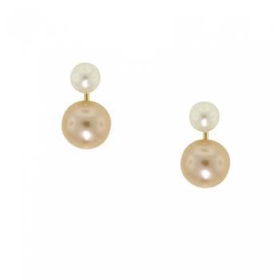 14KT Gold Pearl Stud Earrings Freshwater White & Peachgold 