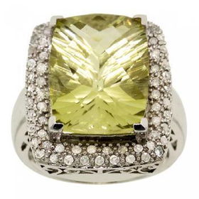 14KT White Gold Cocktail Ring Lemon Quartz Pav  Diamondwhite 