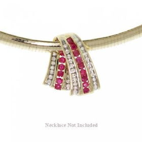 Ladies Solid Yellow Gold Slide Pendant Red Ruby Diamondladies 