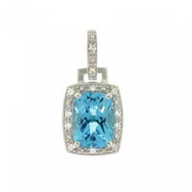 14K White Gold Dangle Pendant Blue Topaz & Diamondwhite 