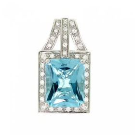 14KT White Gold Pendant w/ Blue Topaz & Diamondswhite 