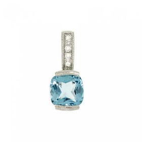 White Gold Fancy Pendant Blue Topaz & Diamond Gemswhite 