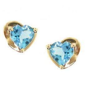 10KT Yellow Gold Stud Earrings w/ Heart Blue Topaz Newyellow 