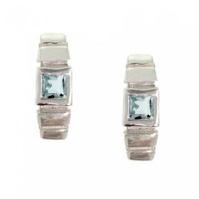 Ladies 925 Sterling Stud Earrings Princess Blue Topazladies 