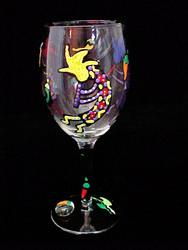 Chilies & Kokopelli Design - Hand Painted - Wine Glass - 8 oz..chilies 