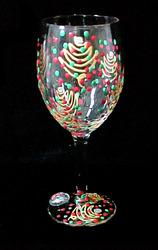 Christmas Trees Design - Hand Painted - Wine Glass - 8 oz.christmas 