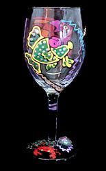 Fantasy Fish Design - Hand Painted - Wine Glass - 8 oz..fantasy 