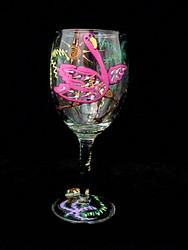 Flamingo Frolic Design - Hand Painted - Wine Glass - 8 oz..flamingo 