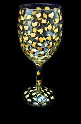 Gold Leopard Design - Hand Painted - Wine Glass - 8 oz..gold 