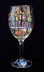Hanukkah Happiness Design - Hand Painted -Wine Glass - 8 oz.hanukkah 