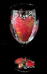 Hearts of Fire Design - Hand Painted - Wine Glass - 8 oz.hearts 