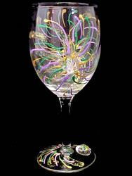 Mardi Gras Fireworks Design - Hand Painted - Wine Glass - 8 oz..mardi 