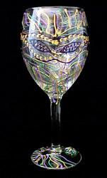 Mardi Gras Mask Design - Hand Painted - Wine Glass - 8 oz..mardi 