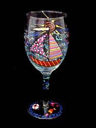 Sailboat Regatta Design - Hand Painted - Wine Glass - 8 oz..sailboat 