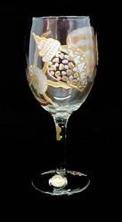 Sea Shell Shimmer Design - Hand Painted - Wine Glass - 8 oz..sea 
