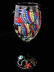 Angel Fish Design - Hand Painted - Wine Glass - 8 oz.angel 