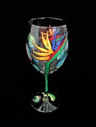 Bird of Paradise Design - Hand Painted - Wine Glass - 8 oz..bird 