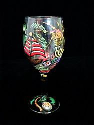 Caribbean Excitement Design - Hand Painted - Wine Glass - 8 oz..caribbean 