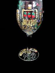 Casino Magic Slots Design  - Hand Painted - Wine Glass - 8 oz..casino 