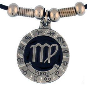 Virgo Pewter Pendant on Beaded Leather Necklacevirgo 