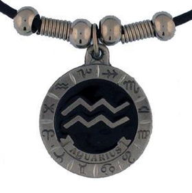 Aquarius Pewter Pendant on Beaded Leather Necklaceaquarius 