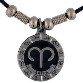 Aries Pewter Pendant on Beaded Leather Necklacearies 