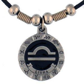 Libra Pewter Pendant on Beaded Leather Necklacelibra 