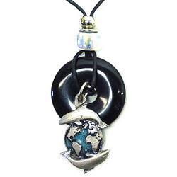 Onyx and Diamond Cut Pewter Necklace - Earth and Whalesonyx 