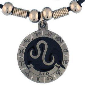 Leo Pewter Pendant on Beaded Leather Necklaceleo 