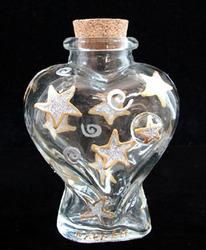 Wishing On The Stars Design - Hand Painted - Large Heart Shaped Bottle with Cork top - 6 oz. - 4.5" tallwishing 