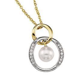 14K Two Tone Gold Akoya Pearl & Diamond Necklacetwo 