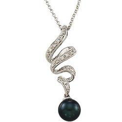 14K White Gold Black Cultured Pearl & Diamond Necklacewhite 