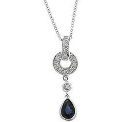 14K White Gold Blue Sapphire & Diamond Necklacewhite 