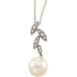 14K White Gold Freshwater Cultured Pearl & Diamond Necklacewhite 