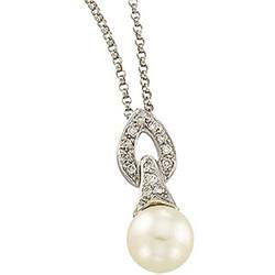 14K White Gold Freshwater Cultured Pearl & Diamond Necklacewhite 