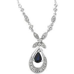 14K White Gold Blue Sapphire & Diamond Necklacewhite 