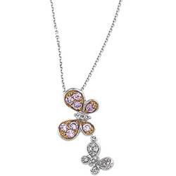 14K White Gold Rose Gold Plated Pink Sapphire & Diamond Necklacewhite 