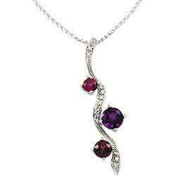 14K White Gold Amethyst, Rhodolite Garnet & Pink Tourmaline Necklacewhite 