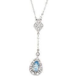 14K White Gold Aquamarine & Diamond Necklacewhite 