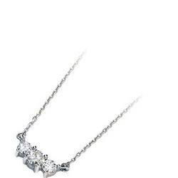 14K White Gold Created Moissanite Three Stone Necklace On 18' Diamond Cut Cable Chainwhite 