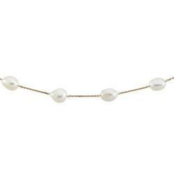 14K Yellow Gold 09.00-11.00 Mm White Baroque Pearl Station Necklace - 18 inchesyellow 