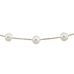 14K Yellow Gold 09.00-11.00 Mm White Circle Pearl Station Necklace - 16 inchesyellow 