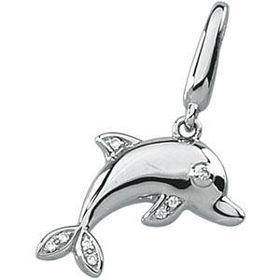 14K White Gold Diamond Dolphin Charmwhite 