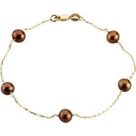 14K Yellow Gold Freshwater Cultured Dyed Chocolate Pearl Braceletyellow 