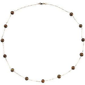 14K Yellow Gold Freshwater Cultured Dyed Chocolate Pearl Station Necklaceyellow 