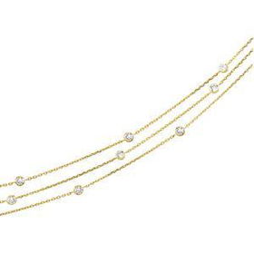 14K Yellow Gold Three Strand Cubic Zirconia Necklaceyellow 