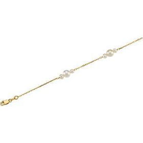 14K Yellow Gold Triple White Freshwater Pearl Braceletyellow 