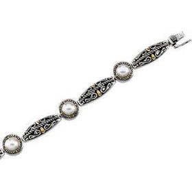 Sterling Silver & 14K Yellow Gold Freshwater Cultured Pearl Braceletsterling 