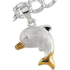 Sterling Silver and 14K Yellow Gold Plated Dolphin Charmsterling 