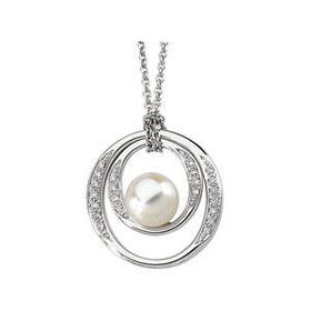 14K White Gold Freshwater Cultured Pearl & Diamond Necklacewhite 